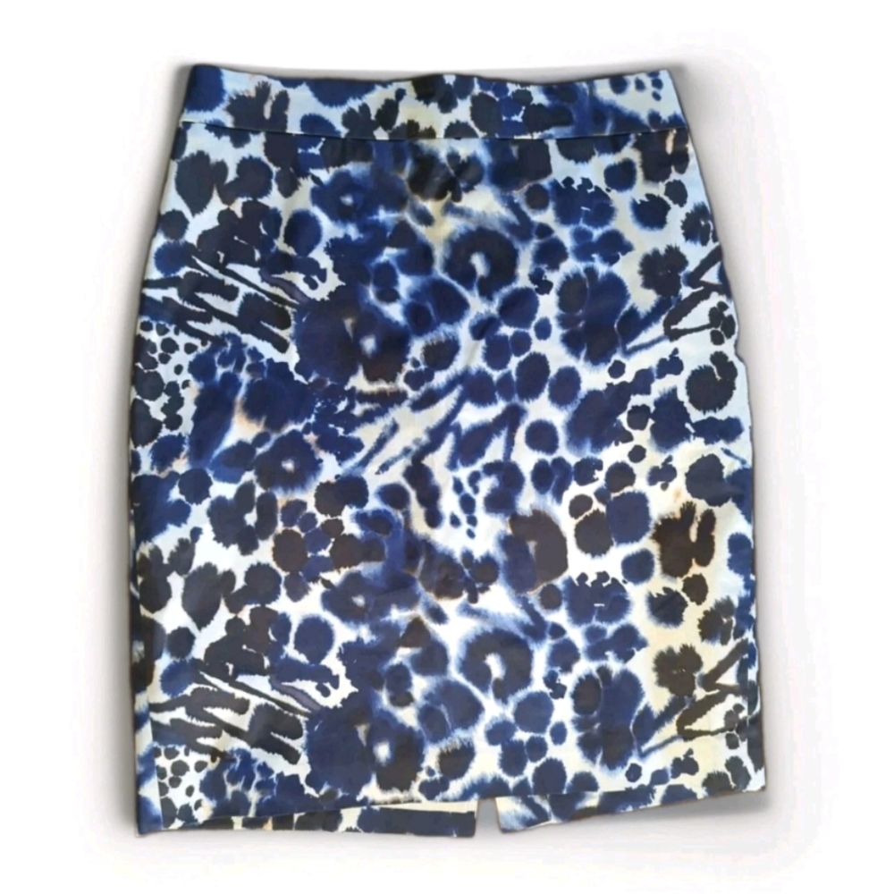 Ann Taylor Pencil Skirt watercolor abstract graphic print blue cream Size 6P
